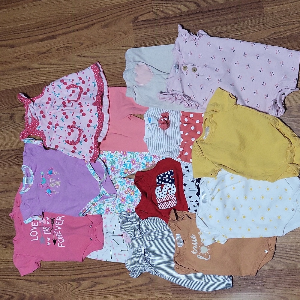14 pc babygirl lot 6-9M outfits onesies dress pants NWOT pink USA